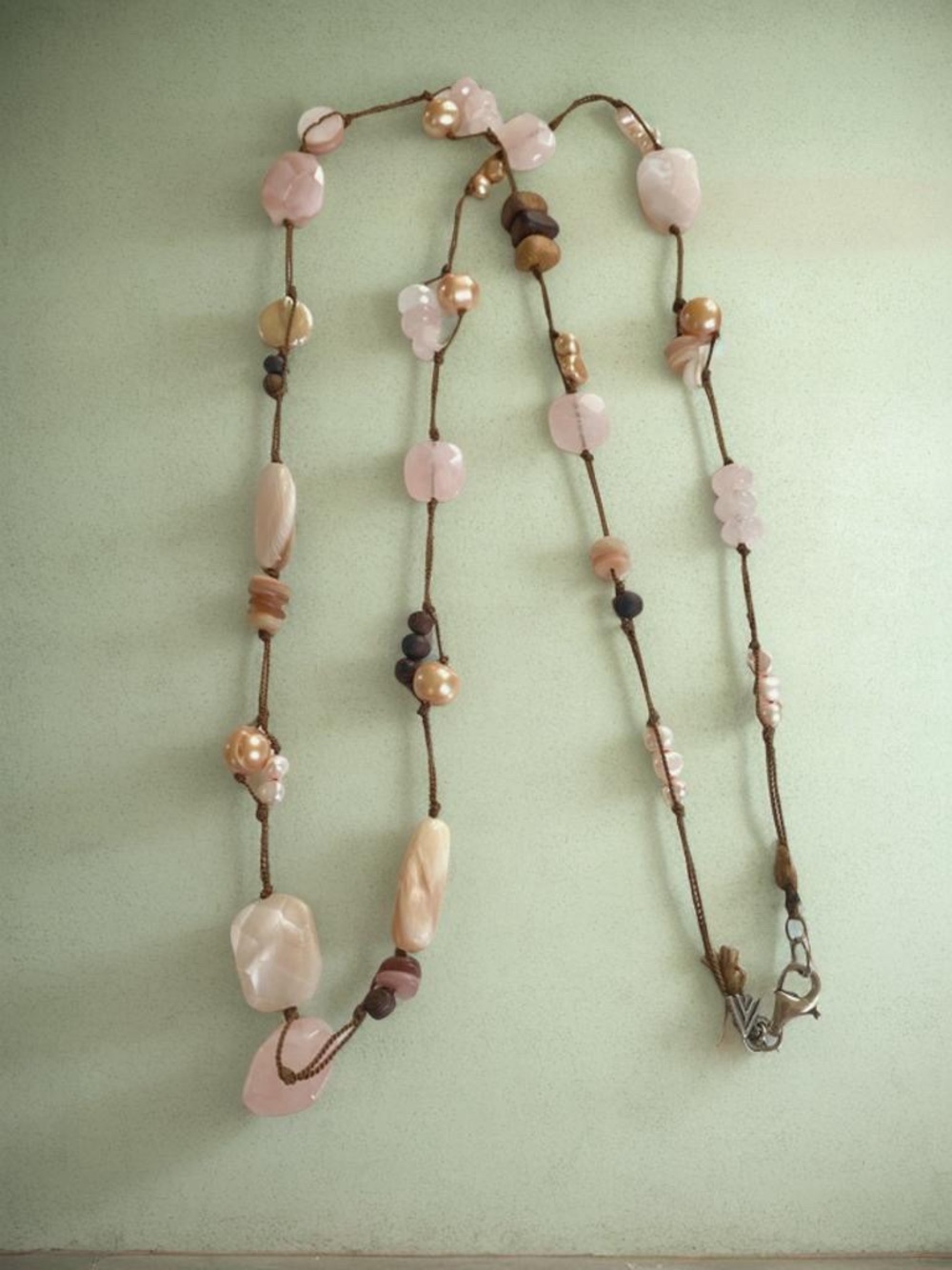 Silpada Rose Quartz and Pearl Necklace N1428. 35”inches